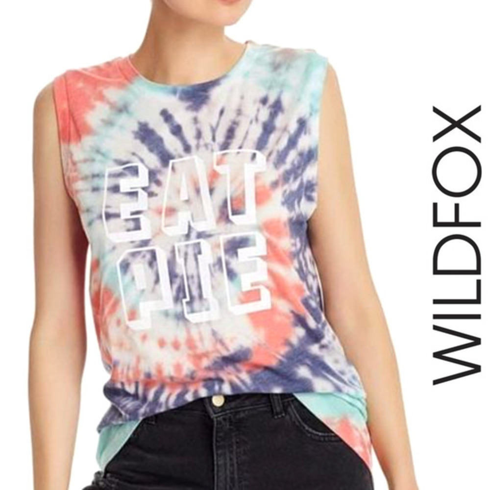 Wildfox Eat Pie Tie Dye Tank‎ Top Muscle T-Shirt Graphic Multicolor NWT XS